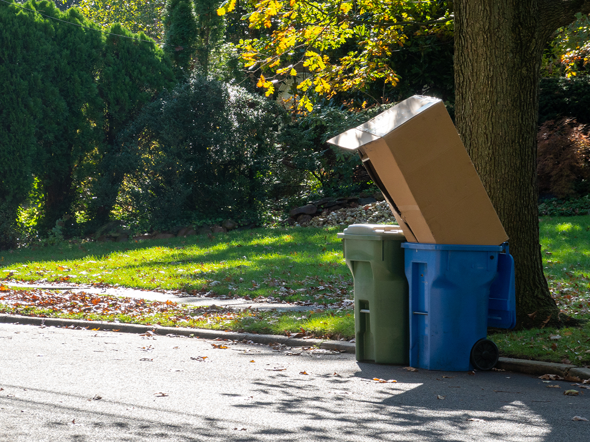 Image o f a large box in the trash on the curb