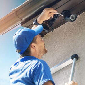 img of someone installing security lights